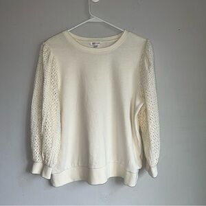Cream Knit Top, Eyelet sleeves, cuff sleeve and hem